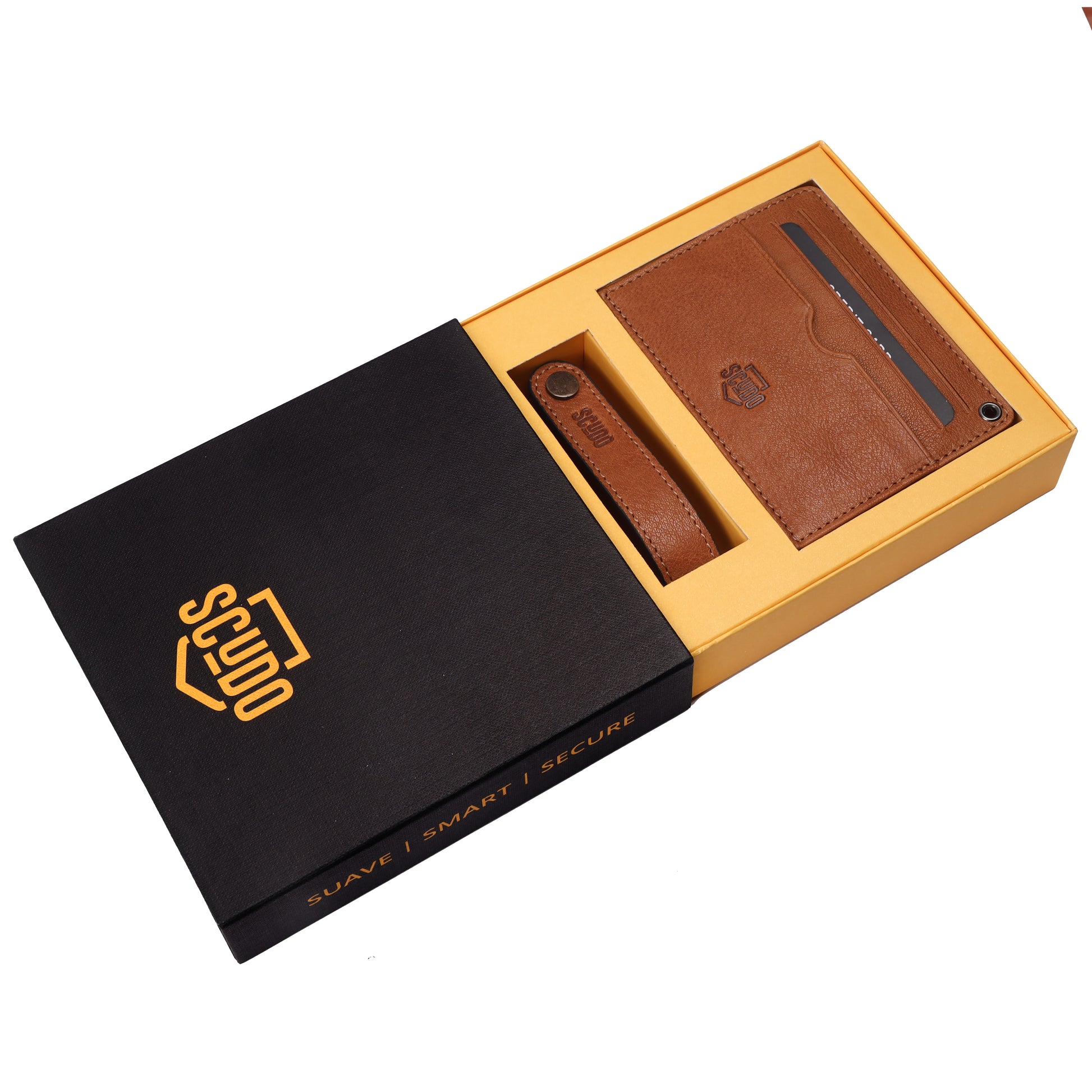 Gift Set - Card Holder & Key Organizer - Troy - Cognac - Scudo